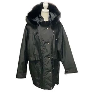 Vintage Izzi Outerwear Womens Black Coat Removable Fur Trim Hood Plus Size
